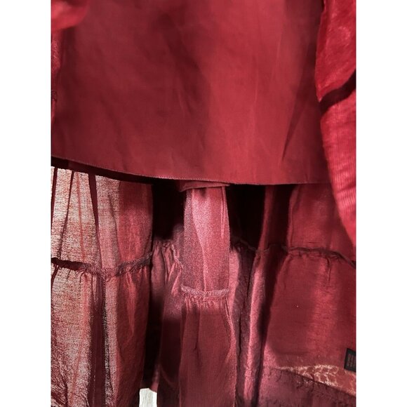 Women Tiered Midi Skirt Sz M Burgundy A-Line Full Boho Western‎ Cowgirl India - Picture 7 of 9